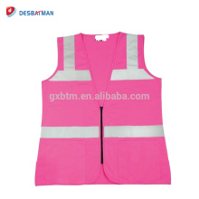 Super Nice Ladies Fitted Pink Safety Vests with Silver High Visibility Reflective Stripe and Zipper Closure Vest